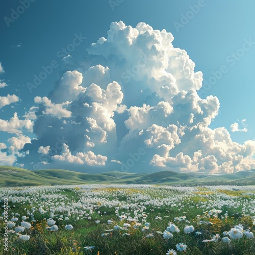 Field of daisies under a vast blue sky