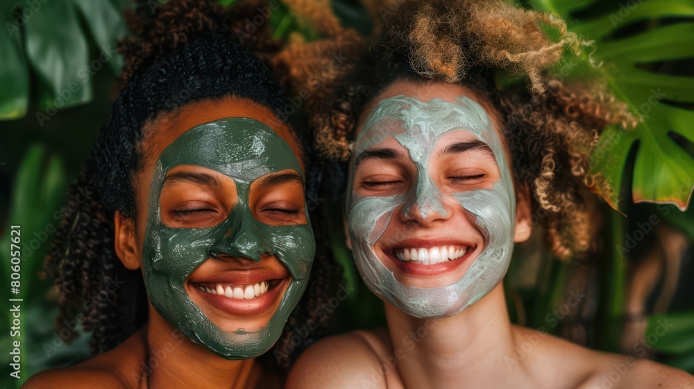 woman with beauty face mask on her face woman with beauty face mask on her face