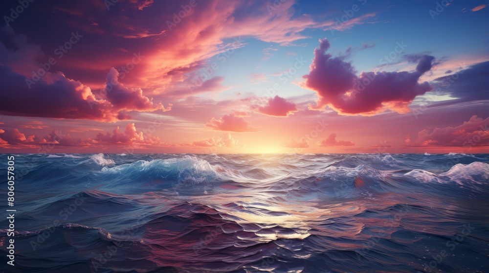 Pink clouds over the ocean at sunset Pink clouds over the ocean at sunset