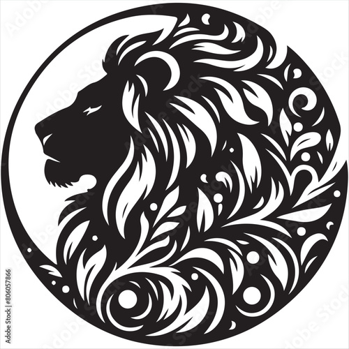 Wallpaper Mural a black and white drawing of a lion with a crown on it Torontodigital.ca