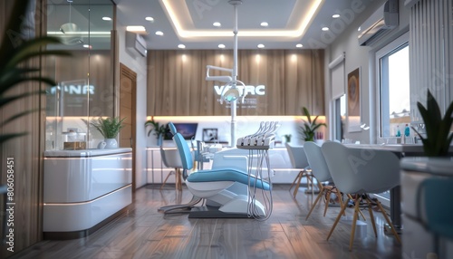 dental clinic exam room, dental chair and tools