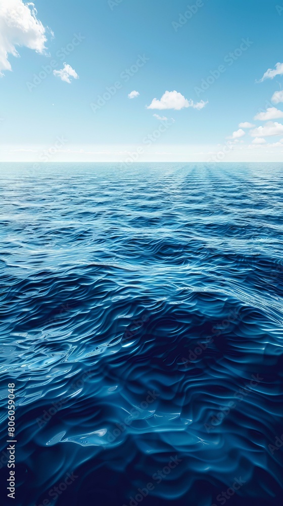Fototapeta premium Deep blue ocean with white clouds in the sky