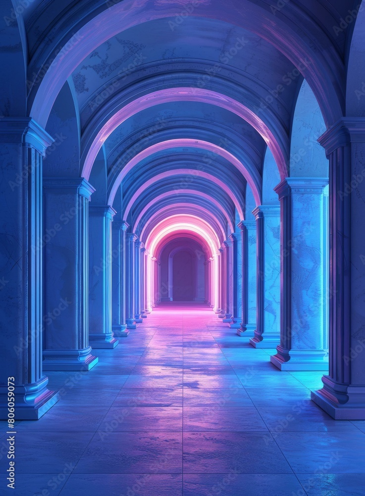 Fototapeta premium Futuristic Sci-Fi Corridor With Glowing Lights