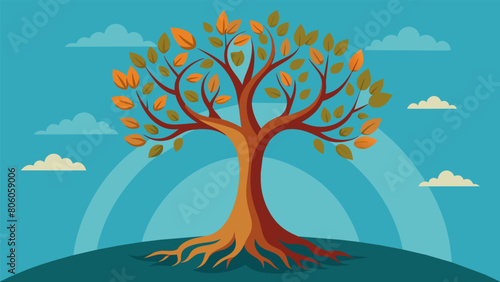 The tree of Acceptance stands tall and proud its branches curved upwards as if in surrender to the universe.. Vector illustration