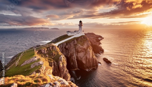 Aerial View of Fanad Head Lighthouse Donegal County, Ireland

