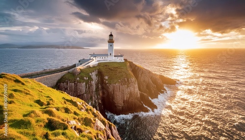 Aerial View of Fanad Head Lighthouse Donegal County, Ireland 