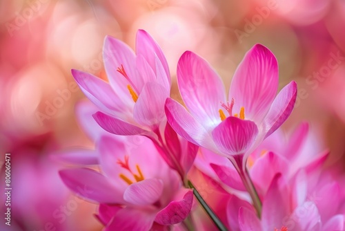 Autumn Bloom: Beautiful Pink Colchicum Flower in Full Bloom © Serhii
