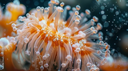 Close up of orange and white sea anemone photo