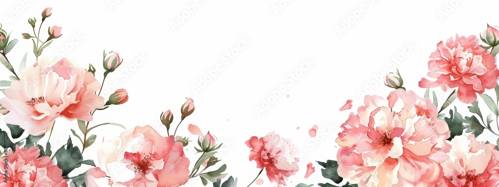 Naklejka premium item design, pink carnations border frame on white background, watercolor style.