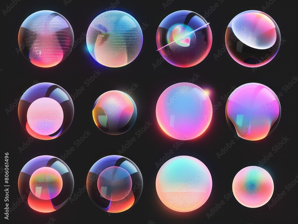 round shape icon colored gradient, black background