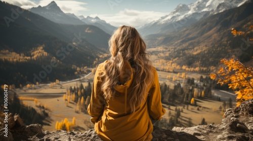 woman looking at a mountain range