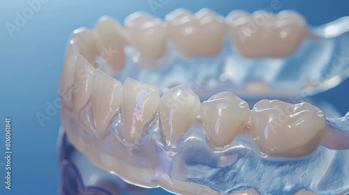 bleaching trays snugly covering an upper and lower set of teeth photo