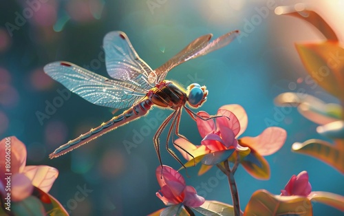 3D illustration of Dragonfly Damselfly with colorful natural background which is very stunning