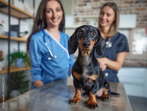 veterinary clinics examining sick dog sitting on table