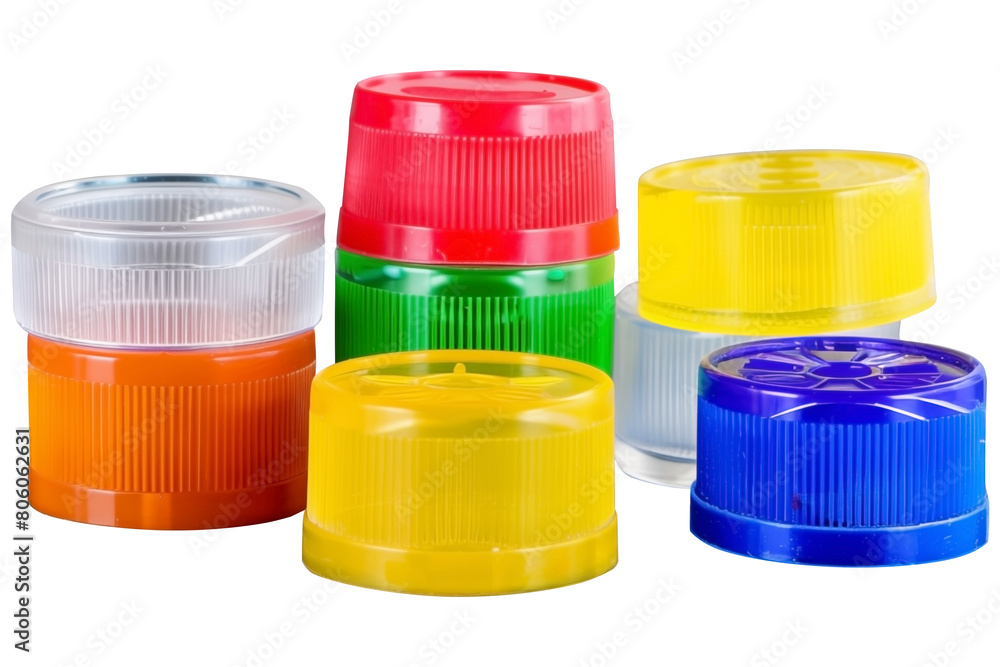 Set of colored plastic Bottle Caps PNG Seal Screw cap isolated on Transparent and white background - Recycling industry bottles Packaging concept Set of colored plastic Bottle Caps PNG Seal Screw cap isolated on Transparent and white background - Recycling industry bottles Packaging concept