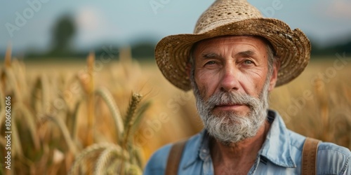 portrait of a male farmer standing in a wheat field