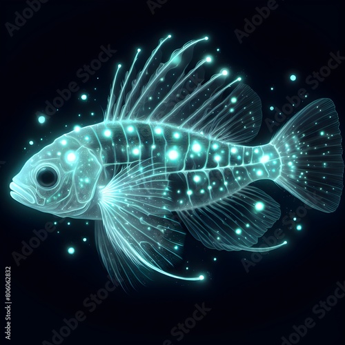 Vector illustration of fish in the form of a luminous swirling.