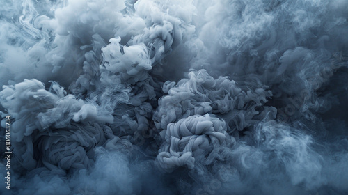 A dense, billowing cloud of smoke in slate gray and midnight blue, creating an imposing and dramatic atmosphere.
