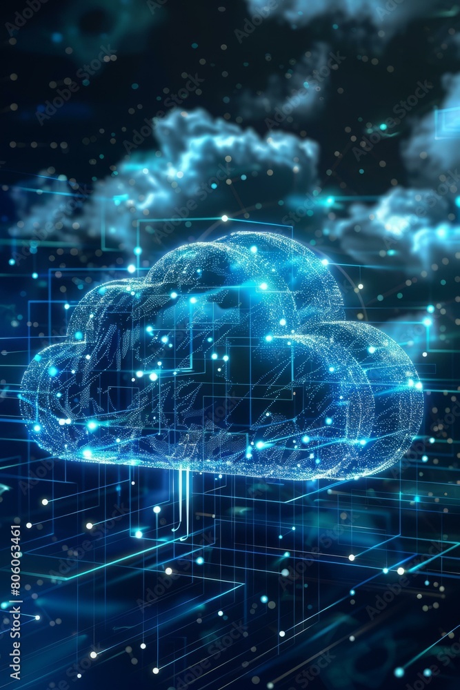 Blue glowing cloud computing illustration Blue glowing cloud computing illustration
