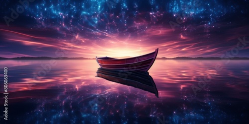 lonely boat in the starry night photo