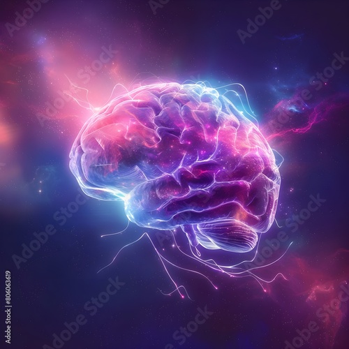 brain with energy flow in sci-fi style