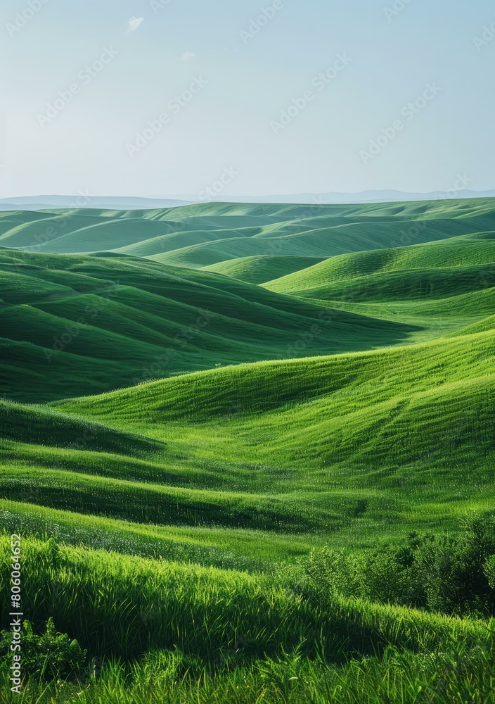 Picturesque green hills under the clear blue sky