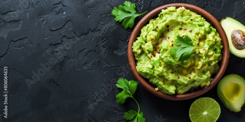 Homemade guacamole in a bowl with lime and cilantro
