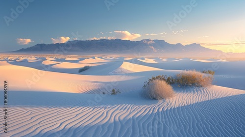 Sand Dunes, Captivating view of rolling desert dunes under a clear sky. photo