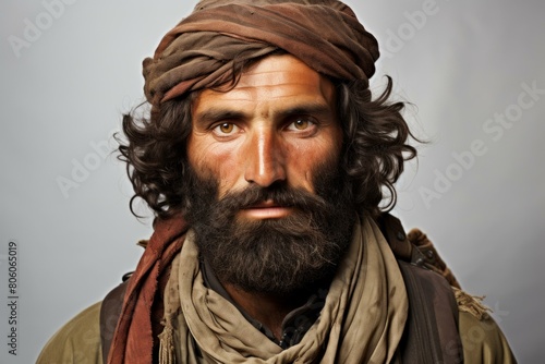 Portrait of a man with a long beard and a turban photo