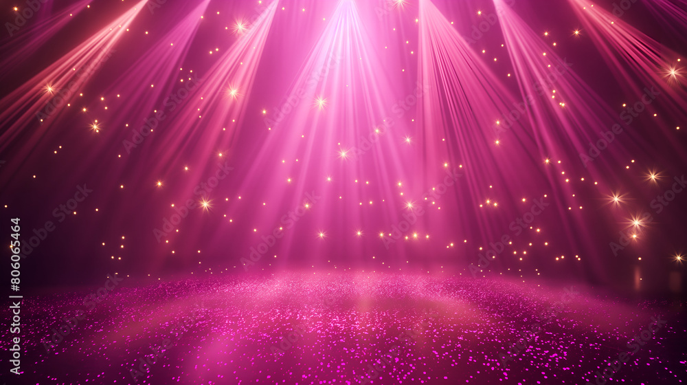 Rays of pink light on stage, disco party background, magic light show ...