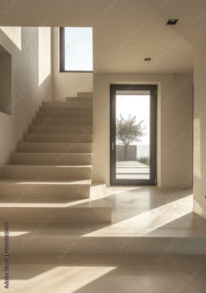 Bright Staircase With Large Windows And Door Bright Staircase With Large Windows And Door