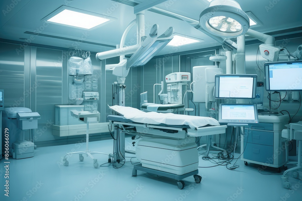 Modern equipment in operating room. Medical devices for neurosurgery Modern equipment in operating room. Medical devices for neurosurgery