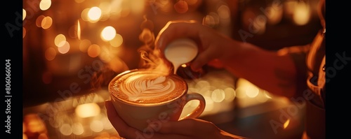 A barista crafts an artistic latte photo