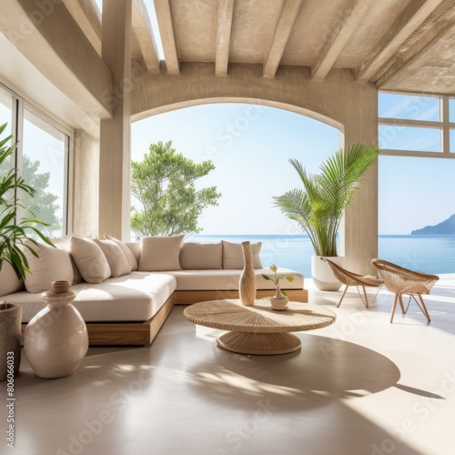 Modern coastal living room with ocean views