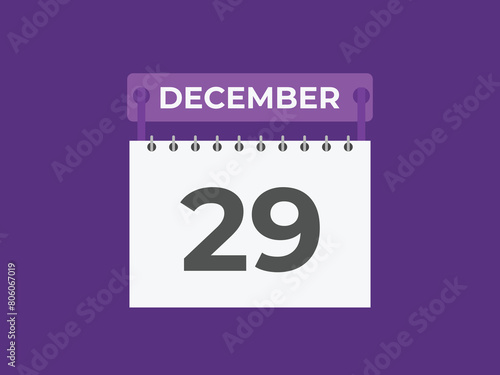 December 29 calendar reminder. 29 December daily calendar icon template. Calendar 29 December icon Design template. Vector illustration
