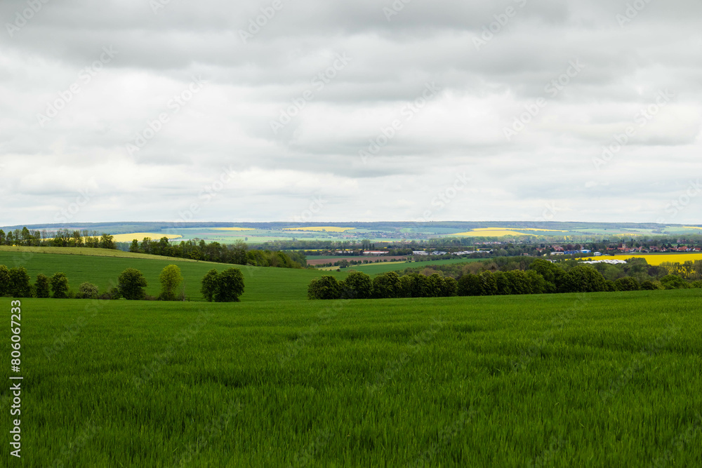 Landscape with green field and cloudy sky Landscape with green field and cloudy sky