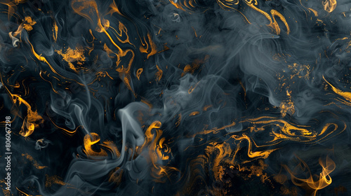 A hypnotic pattern of smoke in black and gold, creating a luxurious and opulent abstract that draws the eye with its rich contrast. photo
