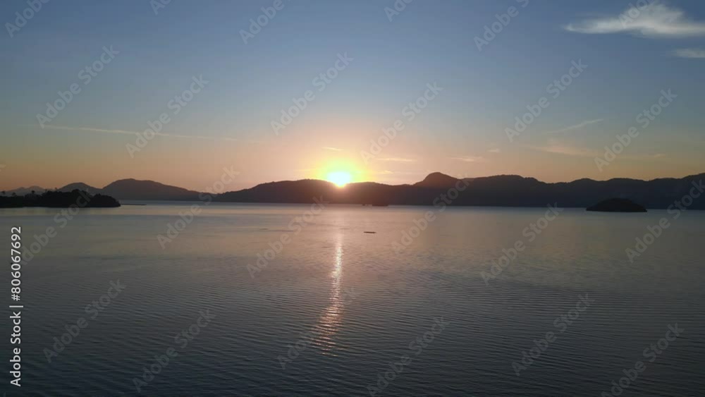 Tranquil sea sunrise horizon langkawi islands. Nice aerial view flight drone Tranquil sea sunrise horizon langkawi islands. Nice aerial view flight drone