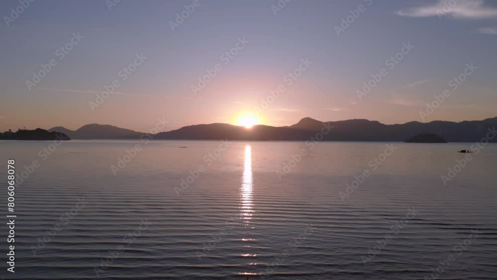 Tranquil sea sunrise horizon langkawi islands. Gorgeous aerial view flight drone Tranquil sea sunrise horizon langkawi islands. Gorgeous aerial view flight drone