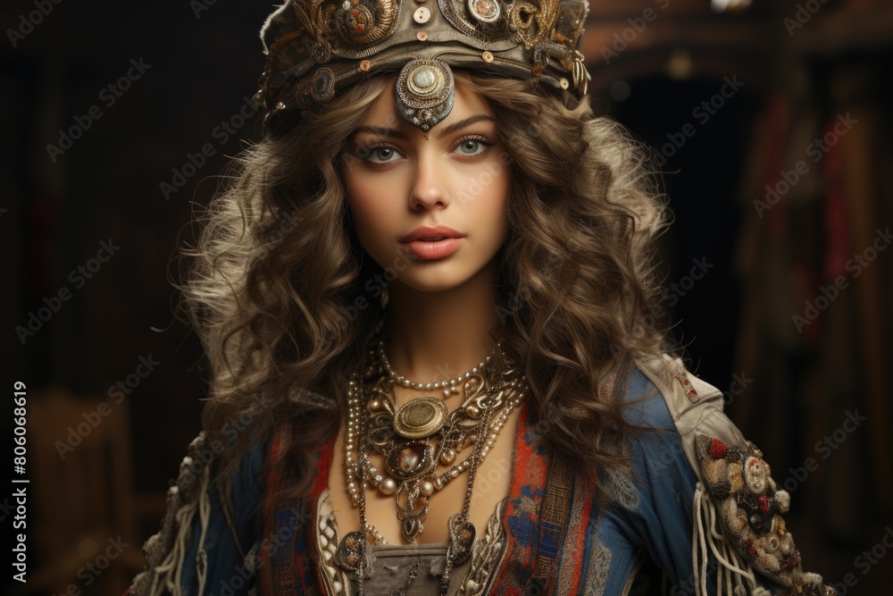 Fototapeta premium Vintage model of royalty free queen looking at camera