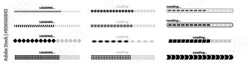 Loading bar design. Set of progress bar loading. Collection loading status bar with different design.