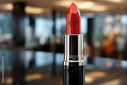 Red lipstick on blur background photo