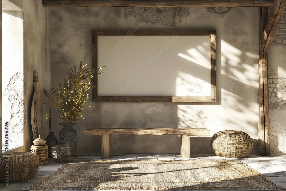 In a Cozy nomadic setting, a 3D Mockup frame adds a unique touch with its blend of traditional and modern elements, 3D render sharpen In a Cozy nomadic setting, a 3D Mockup frame adds a unique touch with its blend of traditional and modern elements, 3D render sharpen