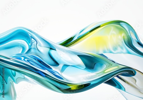 abstract blue and green liquid waves on a white background, with light reflection