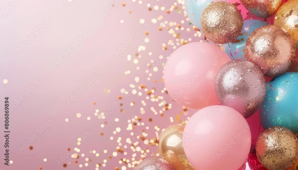 Prepare for a festive New Years Eve party with the Creative template of colorful balloons and gold glitter Prepare for a festive New Years Eve party with the Creative template of colorful balloons and gold glitter