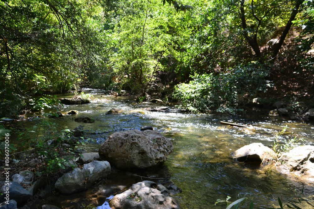 a stream with a large rocky stones in the middle of it a stream with a large rocky stones in the middle of it