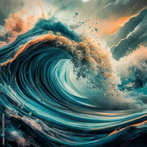 abstract watercolor Isolated blue ocean waves background © Z Unique stock