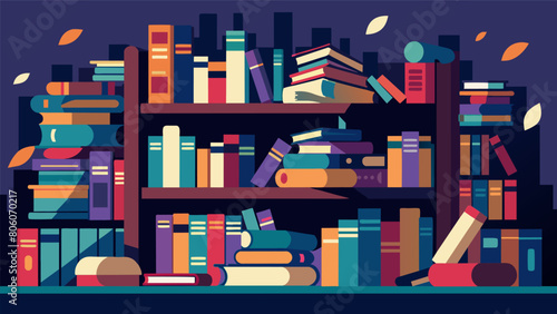 The shelves are overflowing with literary wonders creating a sense of wonder and awe as you explore this used book heaven.. Vector illustration