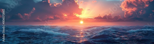 Illustrate a sunrise over a vast ocean