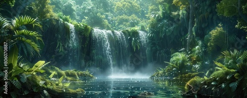 Write about a waterfall hidden deep in the jungle photo